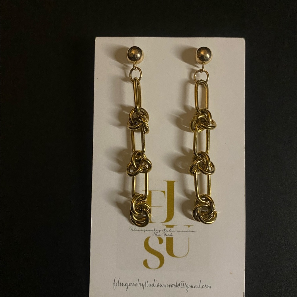 Hand crafted Titanium Hypoallergenic Gold Chain Link Earrings by FJSU